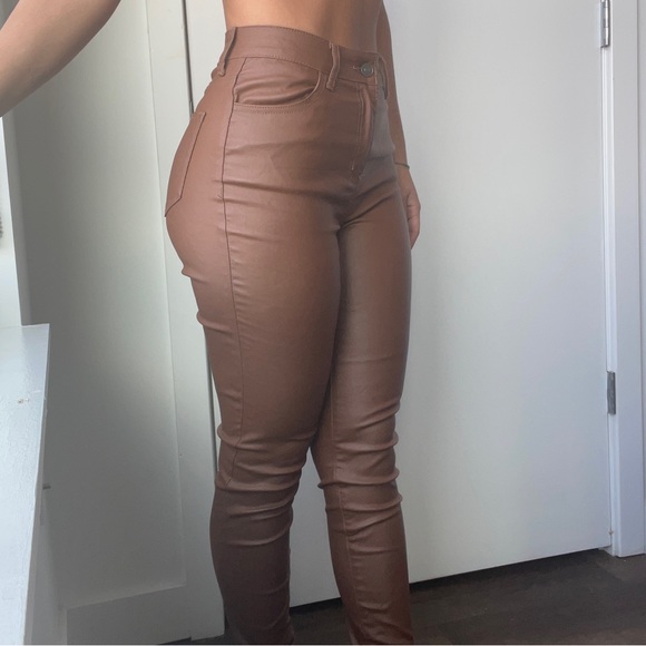 Fashion Nova Stretchy Brown Leather Pants - Picture 4 of 4